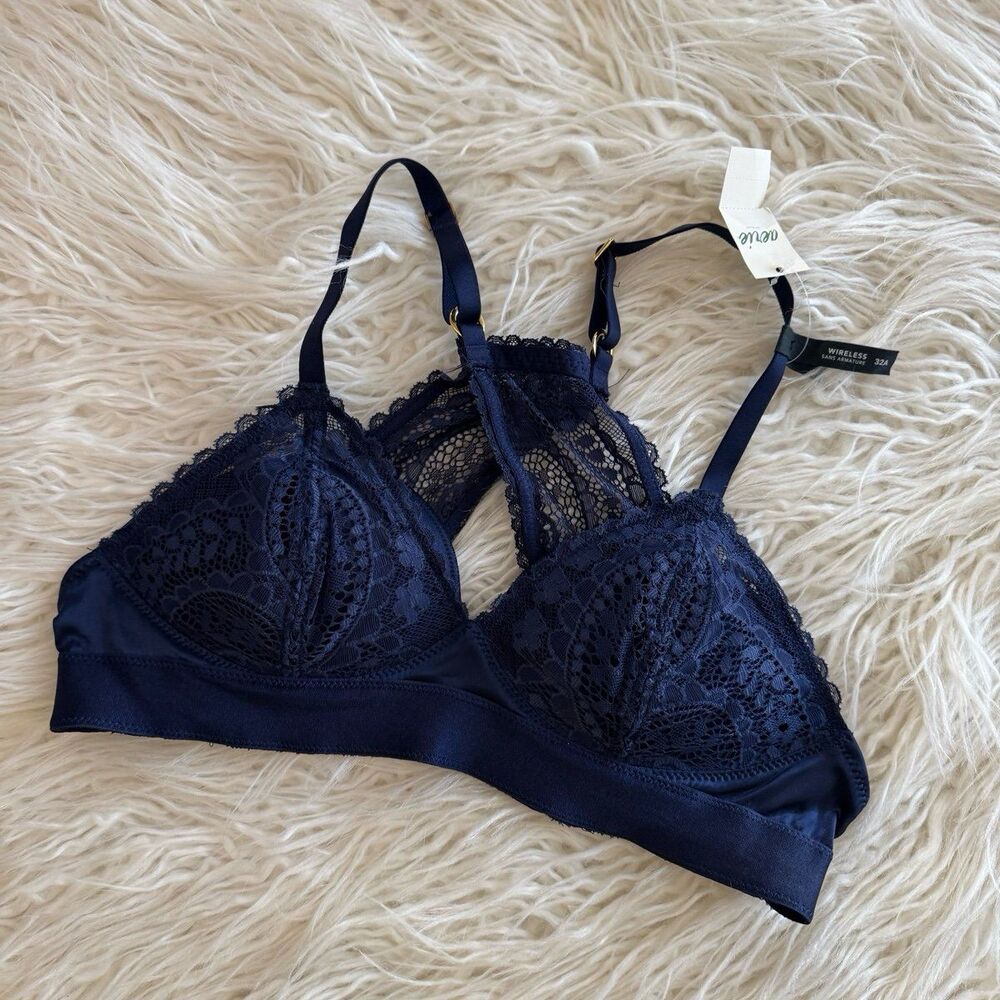 Aerie Real Power Wireless Push Up Paisley Lace Bra Blue Size 32A - Picture 3 of 7
